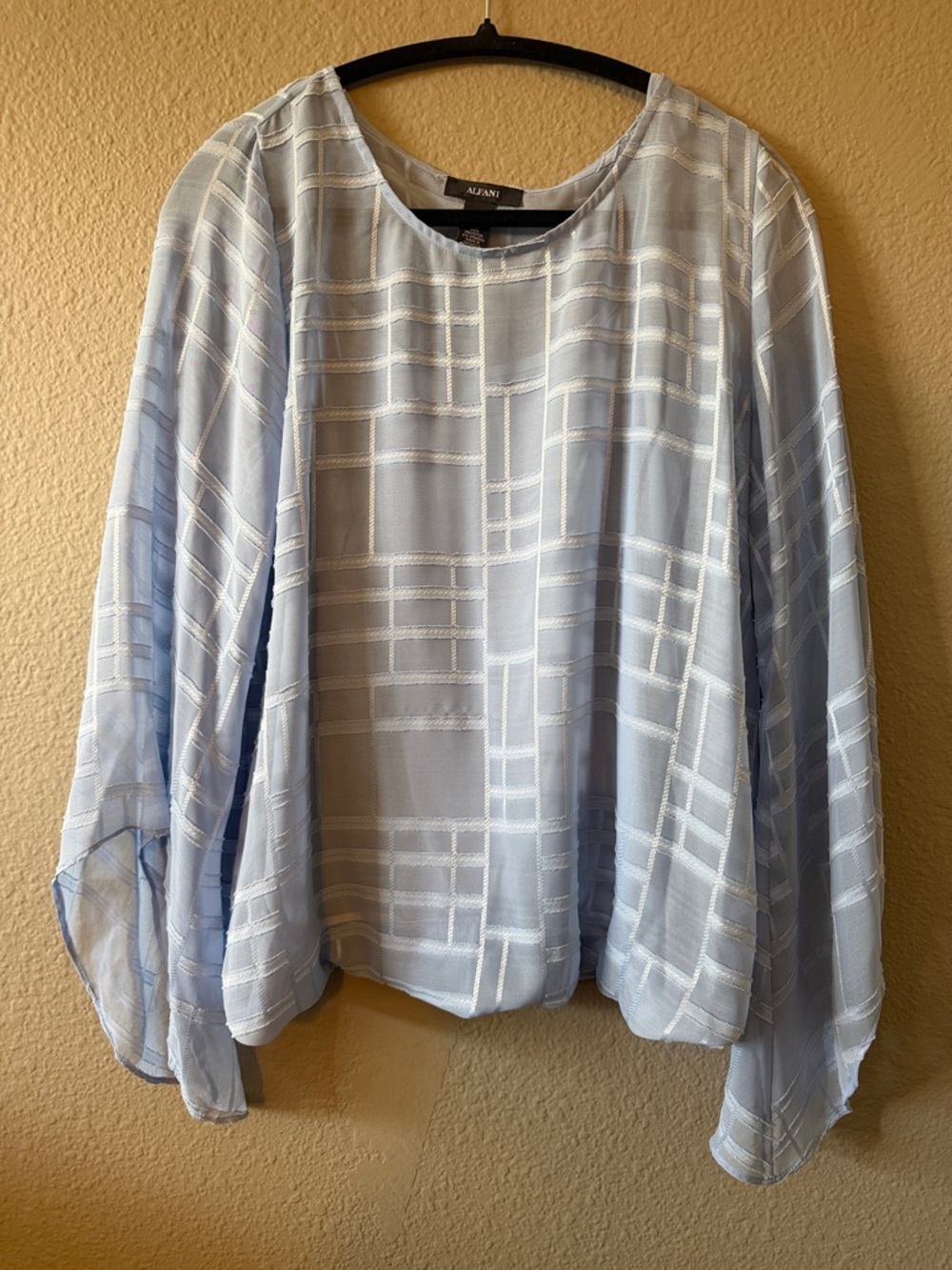 Alfani Light Blue Sheer Grid Blouse